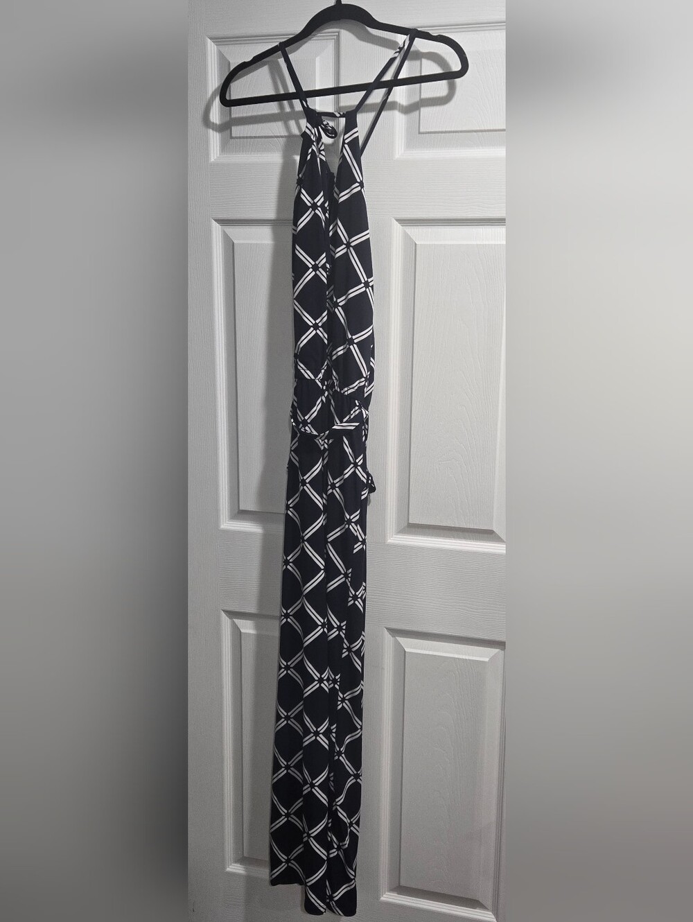 Navy & White Geometric Wide-Leg Jumpsuit